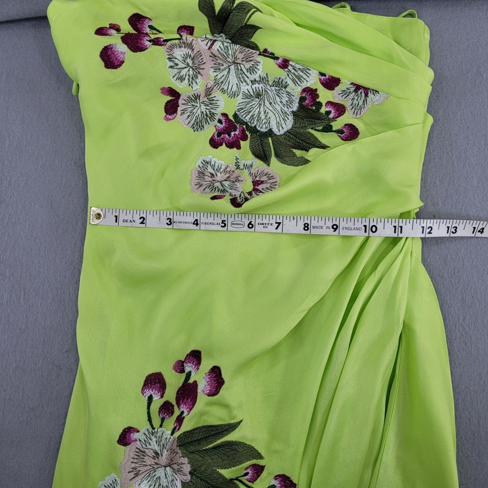 ASOS EDITION Wrap Midi Dress Floral Embroidered Lime Green Satin Draped 4 NWT - Picture 10 of 14